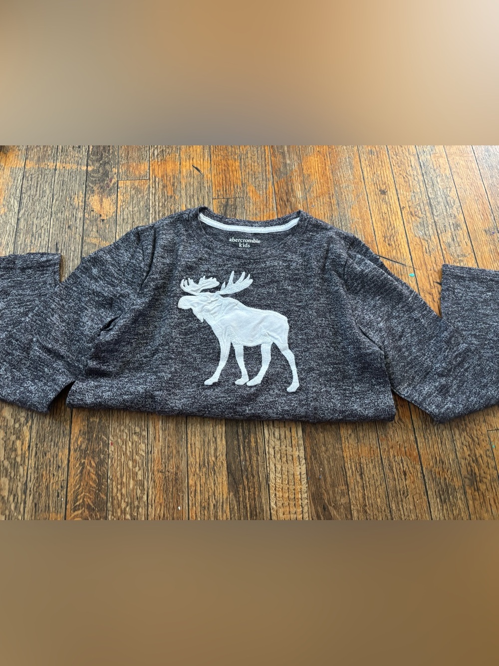 abercrombie kids Charcoal Heather Sweatshirt with White Moose Applique